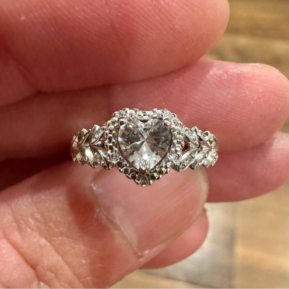 14K White Gold White Sapphire and Diamond Heart Ring